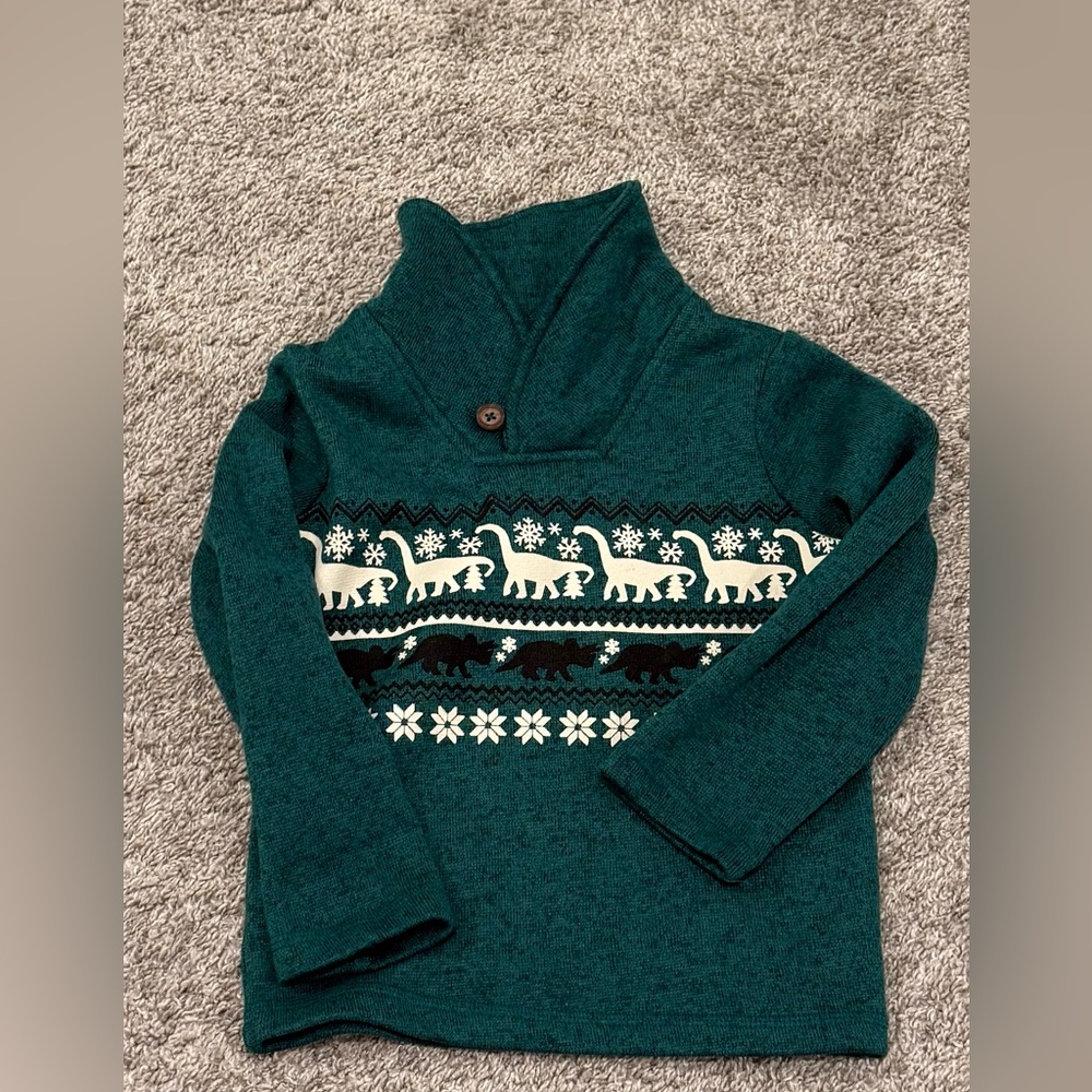 Jumping Beans Green Sweater with Dinosaur Design